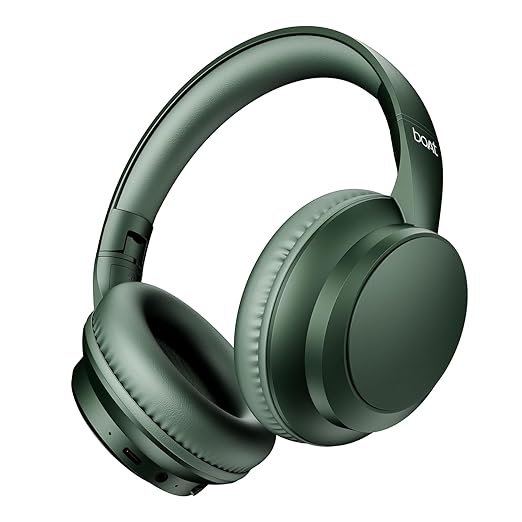 boAt wireless over-ear Bluetooth headphones in green color with cushioned ear cups and adjustable headband
