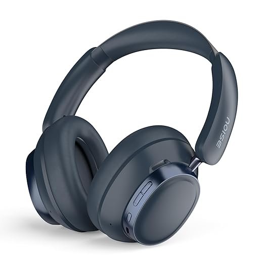 Noise over-ear wireless Bluetooth headphones with soft ear cushions, built-in controls, and premium sound quality in dark blue.